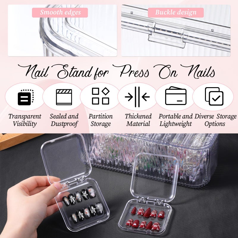 COMNICO Press On Nail Packaging Box 14 PCS Clear Press On Nail Storage Boxes and 1 Big Storage Box with 54 Pcs Adhesive Double Sided Tape, Acrylic Nails Display Case Independent Packaging Dustproof - Image 3